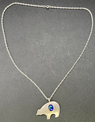 Navajo Sterling Silver Signed Murray Jackson Azurite Bear Pendant Necklace