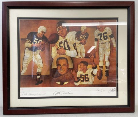 Otto Graham, Dante Lavelli & Lou Groza Signed Browns Football Lithograph-Framed 36/50