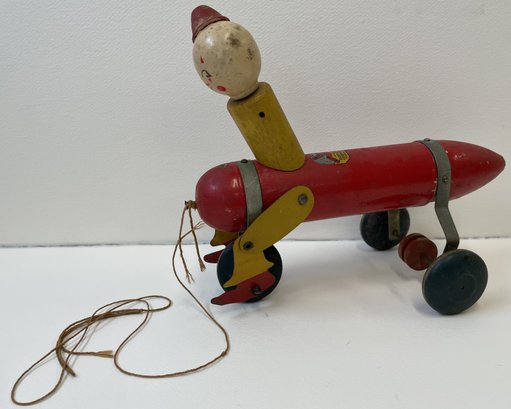 Vintage HUSTLER Wooden Pull Toy With Original Label