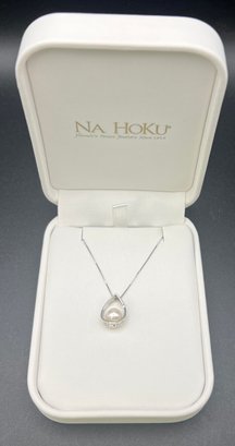 14KT White Gold Na Hoku Pearl And Diamond Pendant 585 Necklace W/Box 2.3 Grams