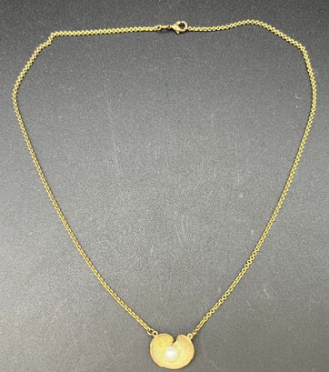 Michael Michaud Spiral Geranium Freshwater Pearl Pendant Bronze Necklace