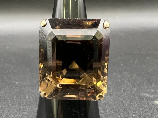 14KT Gold Huge Smokey Quartz Ring Signed Kevin Sz 6.5 Weighs 14.6 Grams