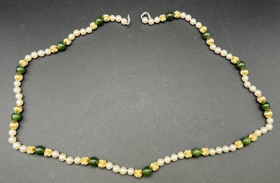 Strand Of 14KT Gold Beads Jade And Pearl Necklace NO CLASP