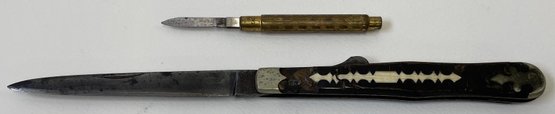 Vintage Folding Knife & Gold Plated Brass Automatic Eagle Pencil Co. Dagger