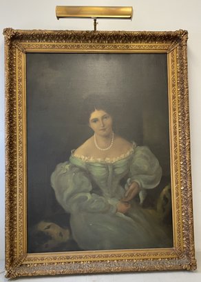 Massive Antique Framed Oil Painting On Board Of Woman