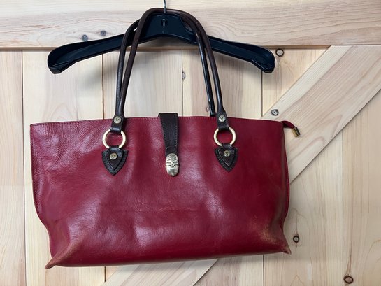 Vintage In Pell Valentina Red Leather Tote Bag Purse Handbag