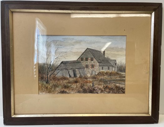Vintage Watercolor Painting Of Antique House