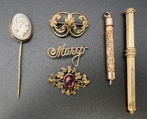 (6) Victorian Gold Filled / Gold Plated Jewelry Lot