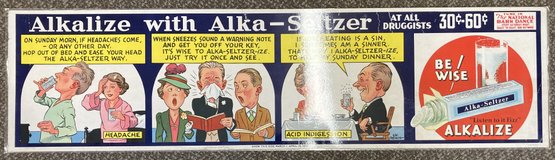 1939 Double Sided Alka-Seltzer Advertisement Poster - 42' Long
