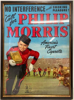1940's Framed Philip Morris Cigarettes Advertisement With Football Background