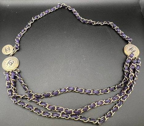 Vintage Designer CHANEL CC Logo Purple Leather Medallion  Chain Belt