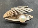 Vintage Sterling Silver And Pearl Clam Shell Cufflinks .48 TOZ