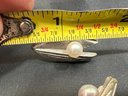 Vintage Sterling Silver And Pearl Clam Shell Cufflinks .48 TOZ
