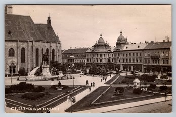 1932 Romania Cluj Piata Unirei Postcard Sent To USA