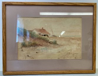 1890 CK. Bradley Framed Watercolor Painting Of Dune Shack - Cape Cod