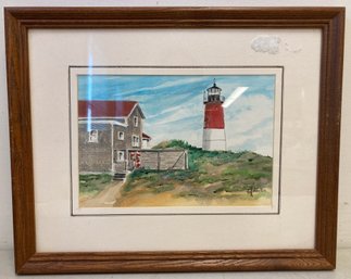 Lighthouse Framed Watercolor Painting By George Robbins