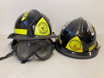 (2) Cairns Fire Helmets With Attached Cairns Goggles-Town Of HANOVER