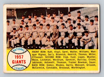 1958 Topps #19 New York Giants Baseball Card With Willie Mays