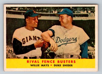 1958 Topps #436 Rival Fence Busters Willie Mays Duke Snider Baseball Card