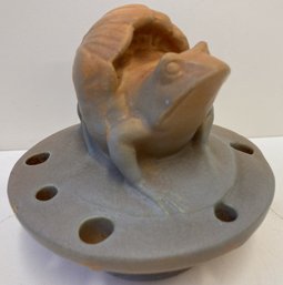 Vintage Pottery Frog In Flower Bud