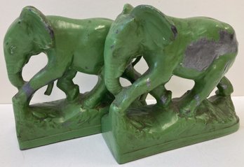 Vintage Green Elephant Bookends