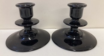 Pair Of Black Glass Handle Holders