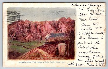 1907 Colorado Springs Co Cathedral Park Spires Short Line Railroad Postcard