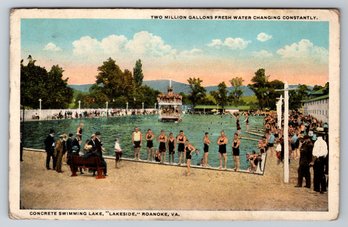 1910's Roanoke VA Concrete Swimming Lake Postcard