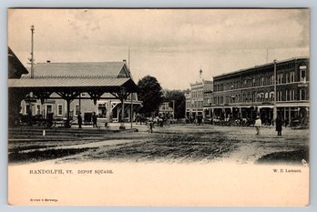 C. 1905 Randolph VT Train Depot Square Early Postcard