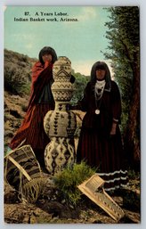1915 Arizona Native American Indian Basket Weaving Postcard
