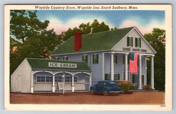 1951 Sudbury MA Wayside Country Store Ice Cream Postcard