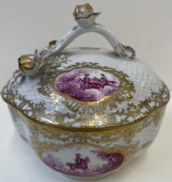 Antique DRESDEN Hand Painted Porcelain Trinket Jar