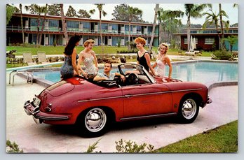 1950s Porsche Convertible Advertising Chrome Postcard