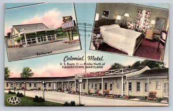 1940s Hagerstown MD Colonial Motel Linen Postcard