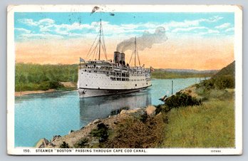 1925 Steamer Boston Passing Through The Cape Cod Canal Postcard