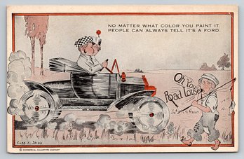 1910s Ford Model T Automobile Car Artist Signed Postcard