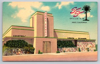 1940s Indio CA Sans Souci Restaurant Linen Postcard