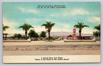 1940s Indio CA Var-Lin Village And Trailer Park Linen Postcard