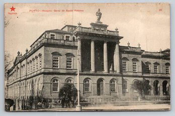 1910s Porto Portugal Hospital Postcard W/ Stamp