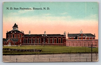 1915 Bismark ND State Penitentiary Prison Postcard - RPO Postmark