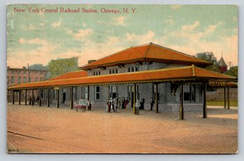 1911 Oswego NY  Central Railroad Train Depot Postcard