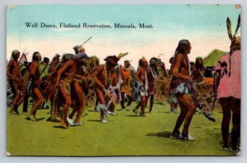 1910s Missoula MT Wolf Dance Flathead Native American Indian Postcard