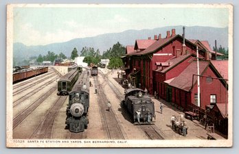 1910s San Bernardino CA Santa Fe Station Train Postcard