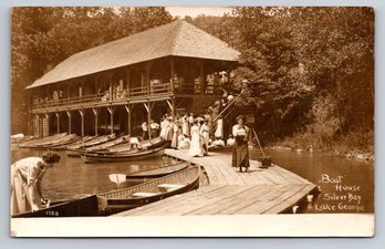 1913 New York Lake George Boat House Real Photo Postcard RPPC