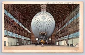 1930s Langley Field VA Blimp Dirigible Linen Postcard