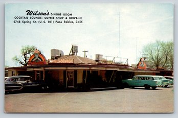 1950s Paso Robles CA Wilsons Ice Cream Coffee Shop Restaurant Chrome Postcard