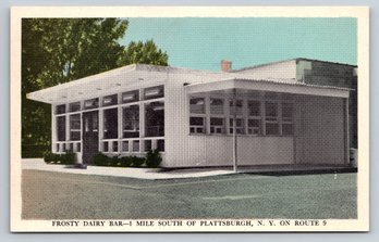 1940s Plattsburgh NY Frosty Diary Ice Cream Bar Restaurant Postcard