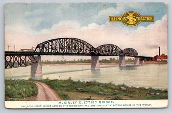 1910s Illinois Traction Train Bridge Advertising Postcard