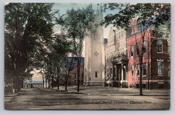 1907 Clinton MA Church Hand Colored Postcard