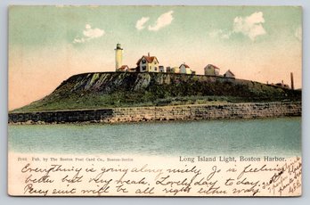 1907 Boston Harbor MA Long Island Lighthouse Postcard